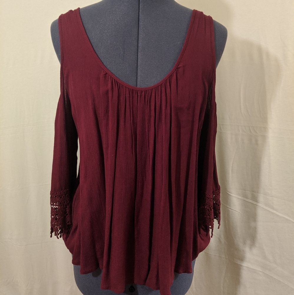 Maroon Open Shoulder Top